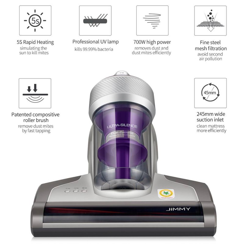 Jimmy JV35 Mattress Vacuum Cleaner for Mattresses with 700W Rated Power, UV Light - Grey