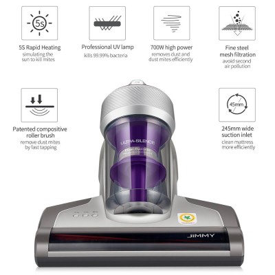 Jimmy JV35 Mattress Vacuum Cleaner for Mattresses with 700W Rated Power, UV Light - Grey